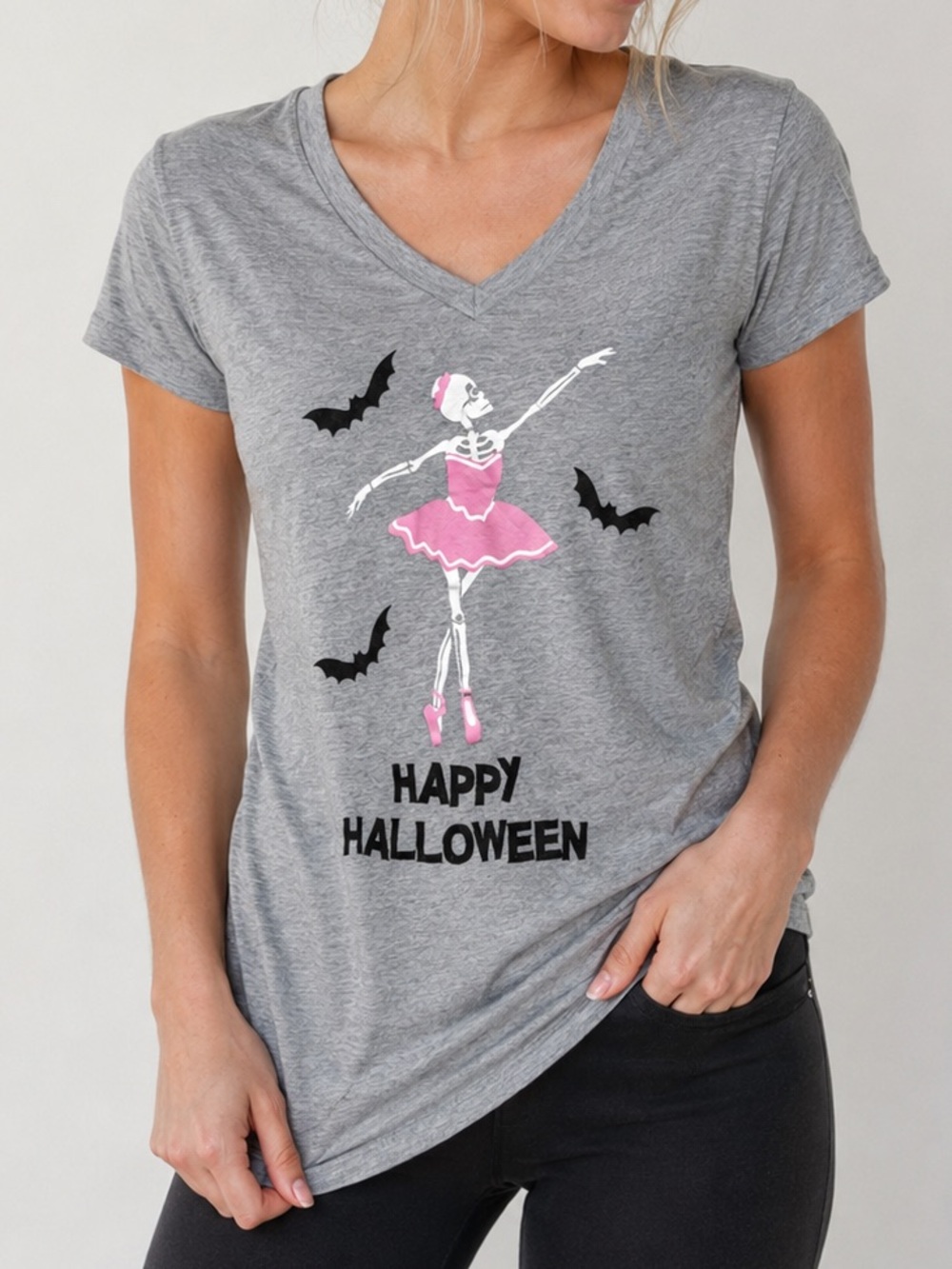 Halloween Ballerina Dance Teacher Graphic V-Neck Tee Shirt Top XS - Picture 1 of 5